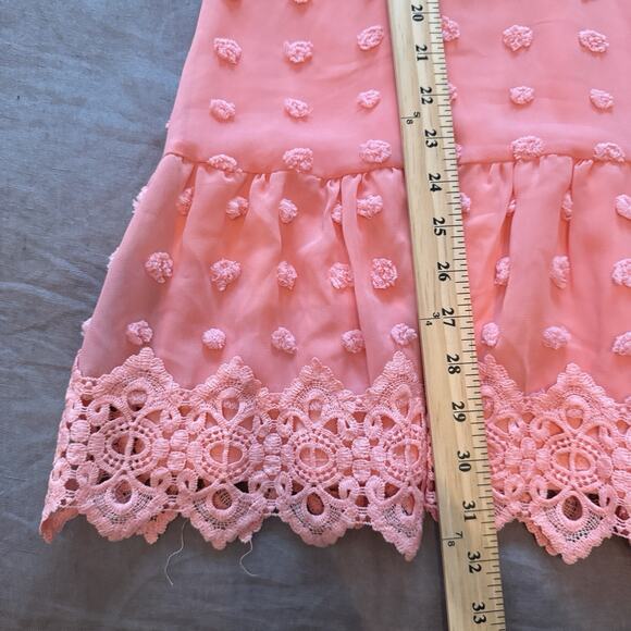 Love x Design Long Sleeve Mini Dress Swiss Dot Chiffon Lace Pink Size Small New - Picture 8 of 10